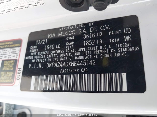 KIA RIO LX 2022 3KPA24ADXNE445142 Image 9