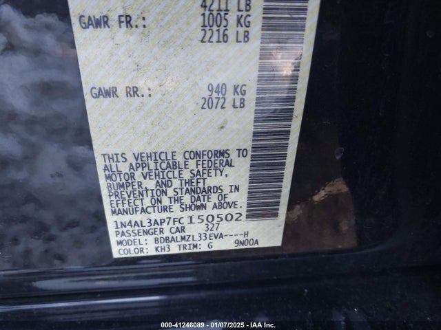 Nissan Altima 2.5 Sv 2015 1N4AL3AP7FC150502 Image 9