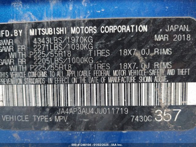 JA4AP3AU4JU011719 Mitsubishi Outlander Sport 2.0 Le