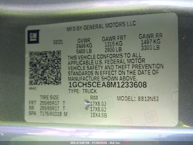 1GCHSCEA8M1233608 Chevrolet Colorado 2wd  Long Box Lt