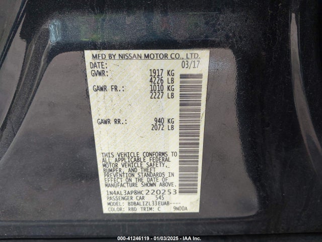 1N4AL3AP8HC220253 Nissan Altima 2.5 Sv