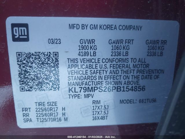 KL79MPS26PB154856 Chevrolet Trailblazer Fwd Lt