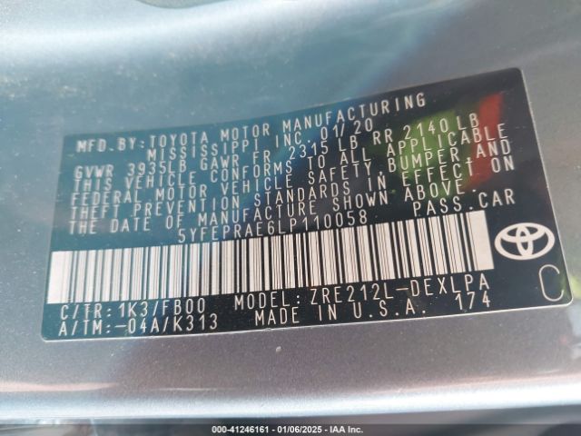 5YFEPRAE6LP110058 Toyota COROLLA LE