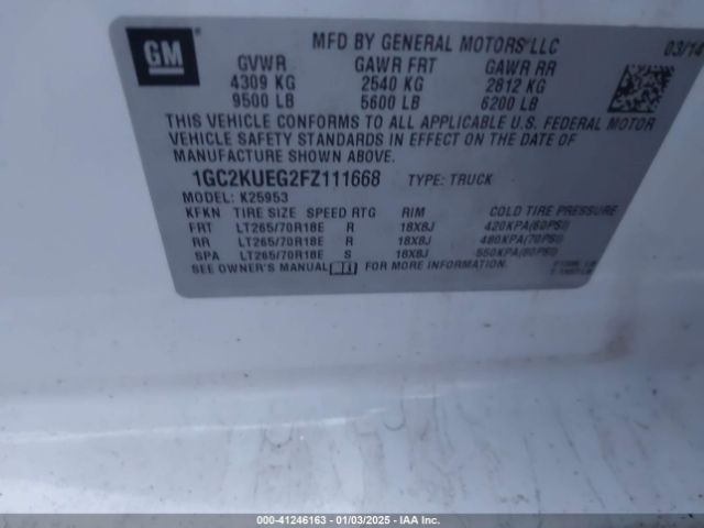 1GC2KUEG2FZ111668 Chevrolet Silverado 2500hd Wt