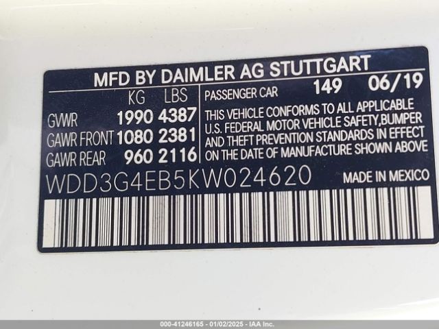 WDD3G4EB5KW024620 Mercedes-Benz A 220