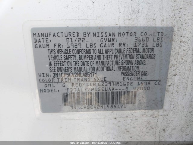 Nissan Kicks Sv Xtronic Cvt 2022 3N1CP5CV2NL485171 Image 9