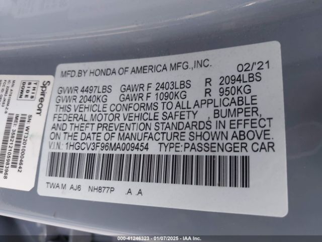 2021 HONDA ACCORD 1HGCV3F96MA009454 Photo 8