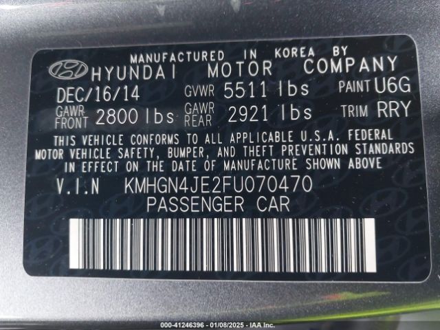 KMHGN4JE2FU070470 Hyundai Genesis 3.8