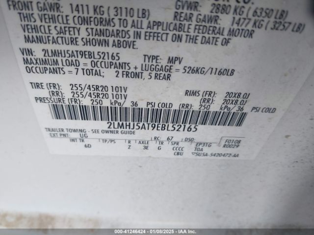 2LMHJ5AT9EBL52165 Lincoln MKT