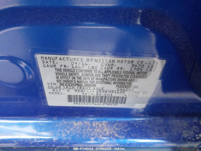 3N1CE2CP6GL398530 Nissan Versa Note Sv