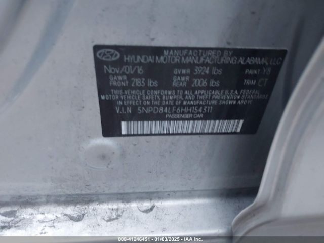 5NPD84LF6HH154311 Hyundai Elantra Value Edition