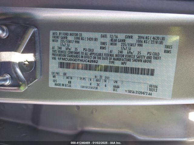 1FMCU0GD7HUC42682 Ford ESCAPE SE