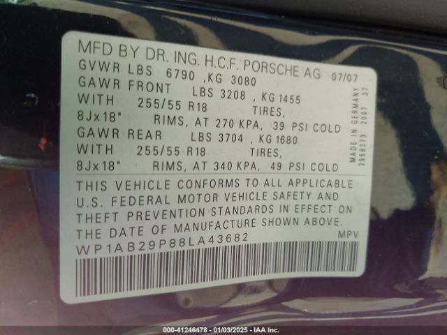 2008 PORSCHE CAYENNE WP1AB29P88LA43682 Photo 8