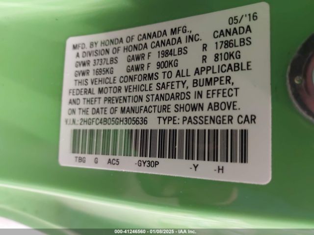 2HGFC4B05GH305636 Honda Civic Lx-p