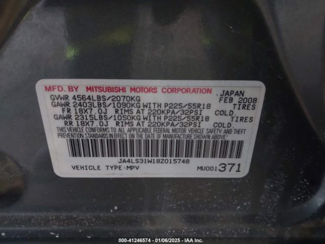 2008 MITSUBISHI OUTLANDER JA4LS31W18Z015748 Photo 8