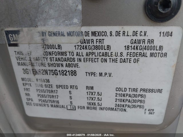 2005 CADILLAC ESCALADE EXT 3GYEK62N75G182188 Photo 8