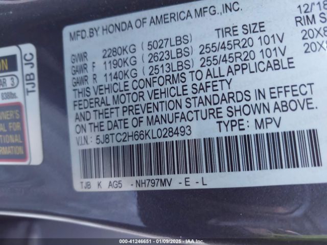 5J8TC2H66KL028493 Acura Rdx A-spec Package
