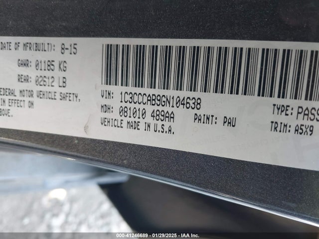 Продаж на аукціоні авто 2016 Chrysler 200 Limited, vin: 1C3CCCAB9GN104638, номер лоту: 41246689