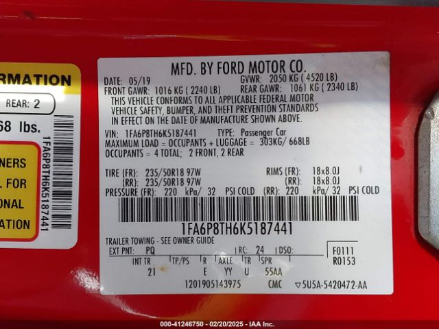 1FA6P8TH6K5187441 Ford Mustang Ecoboost