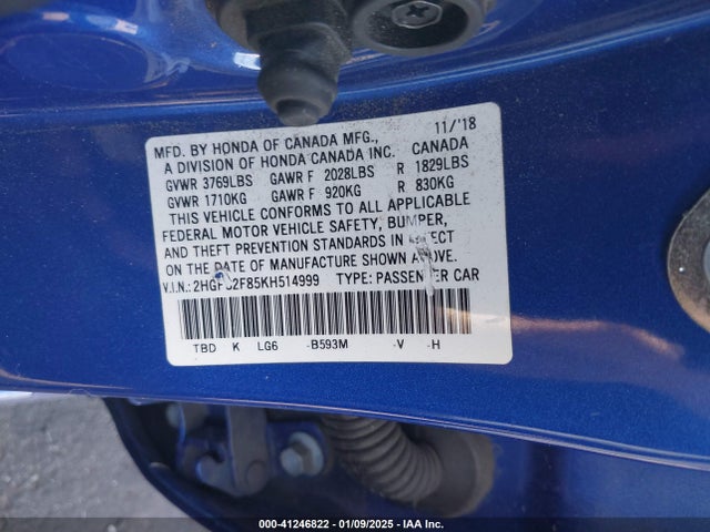 Honda Civic Sport 2019 2HGFC2F85KH514999 Image 9