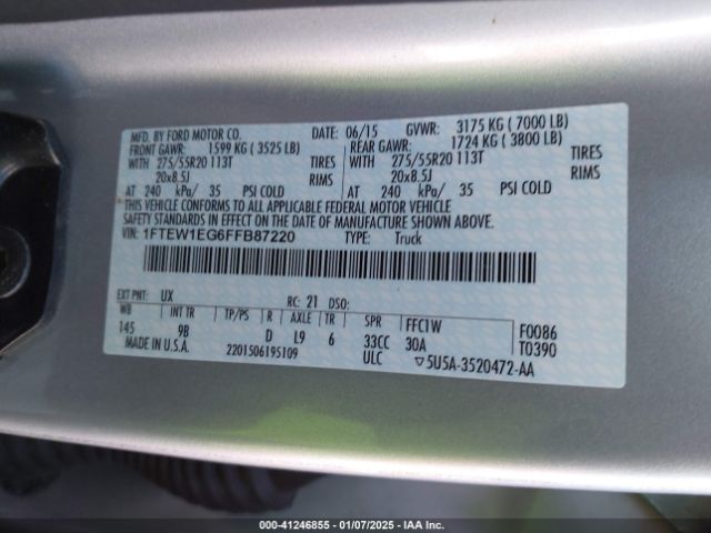 1FTEW1EG6FFB87220 Ford F-150 Platinum