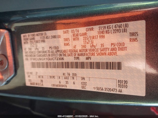 Ford ESCAPE SE 2016 1FMCU9GX1GUC72306 Image 9