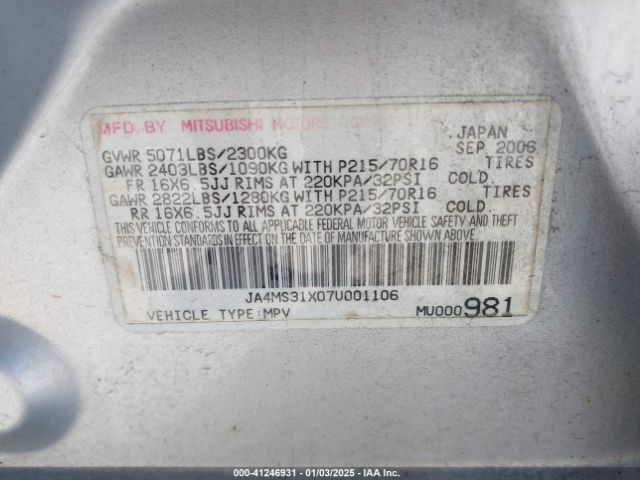 2007 MITSUBISHI OUTLANDER JA4MS31X07U001106 Photo 8