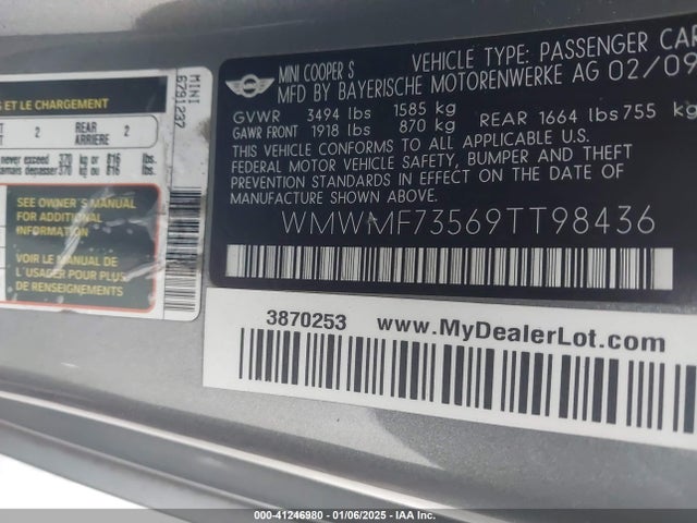 2009 MINI COOPER S WMWMF73569TT98436 Photo 8