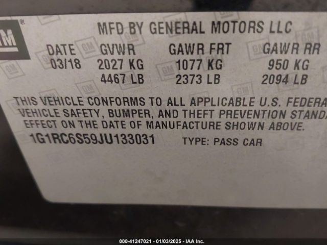 1G1RC6S59JU133031 Chevrolet VOLT LT