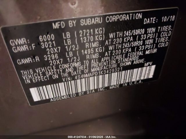 4S4WMAPD1K3429321 Subaru Ascent Limited