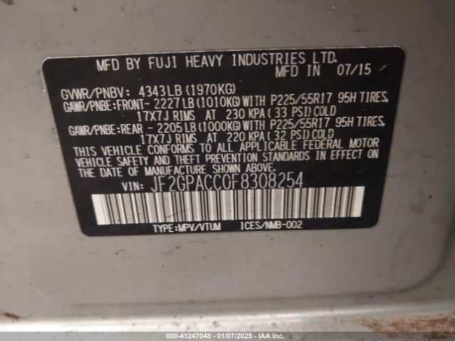 JF2GPACC0F8308254 Subaru Xv Crosstrek 2.0i Premium