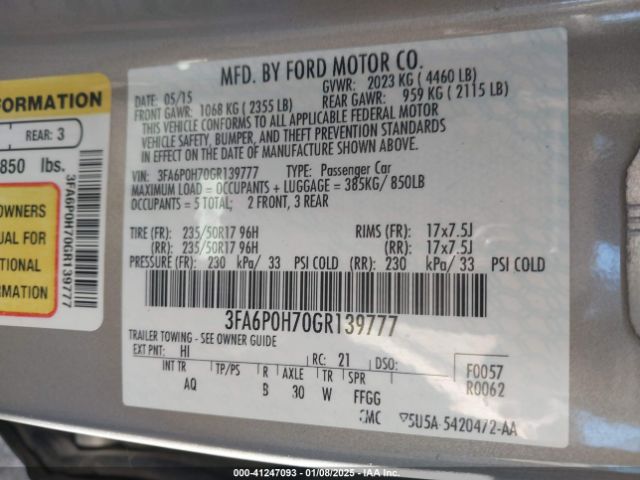 3FA6P0H70GR139777 Ford FUSION SE