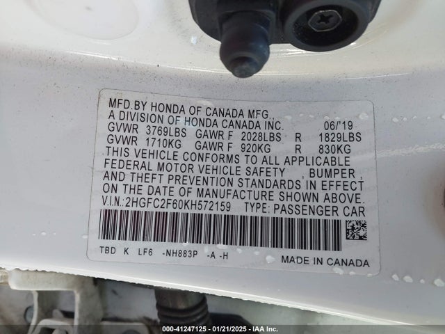 Honda Civic Lx 2019 2HGFC2F60KH572159 Image 9