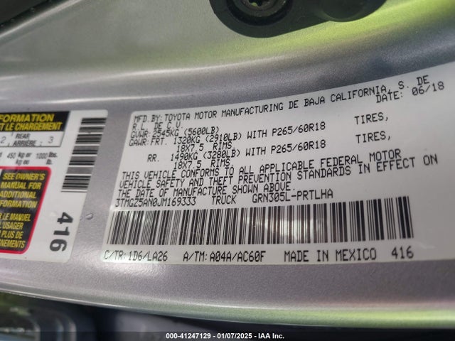 3TMGZ5AN0JM169333 Toyota Tacoma Limited