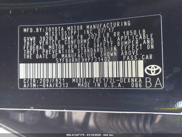 Toyota COROLLA LE 2017 5YFBURHE9HP731402 Image 9