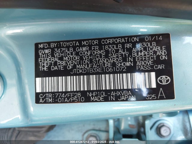 JTDKDTB3XE1061072 Toyota Prius C Two