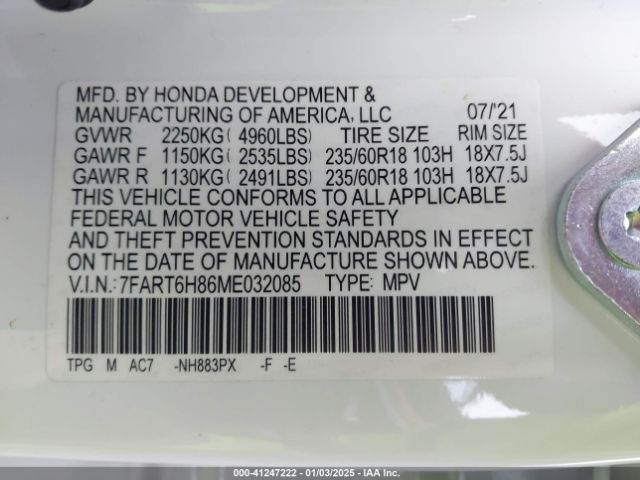 7FART6H86ME032085 Honda Cr-v Hybrid Ex-l