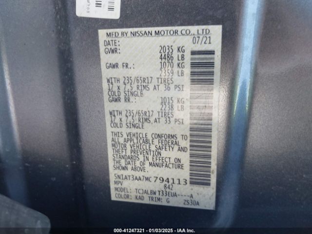5N1AT3AA7MC794113 Nissan Rogue S Fwd