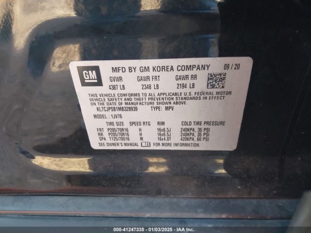 KL7CJPSB1MB328939 Chevrolet Trax Awd Lt