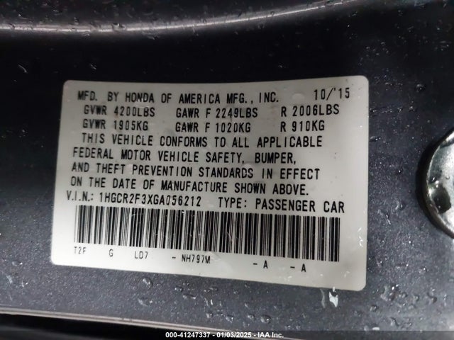 Honda ACCORD LX 2016 1HGCR2F3XGA056212 Image 9