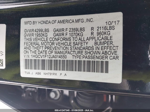 Honda ACCORD LX 2018 1HGCV1F12JA014550 Image 9