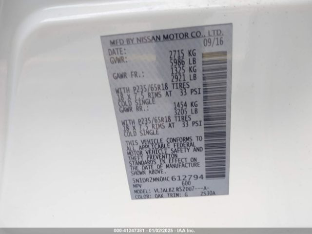 5N1DR2MN0HC612794 Nissan Pathfinder S