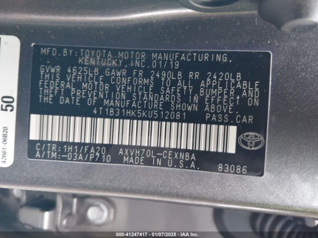 4T1B31HK5KU512081 Toyota Camry Hybrid Le