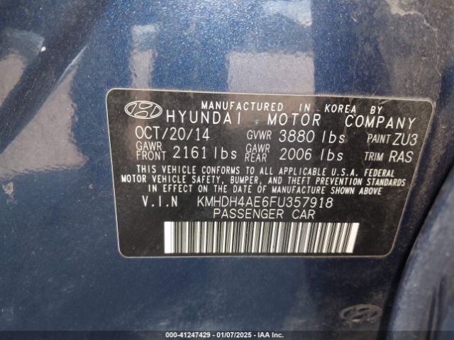 KMHDH4AE6FU357918 Hyundai ELANTRA SE