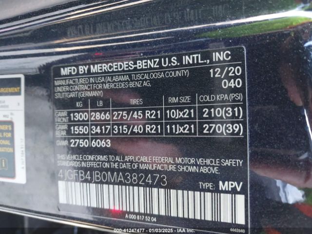 4JGFB4JB0MA382473 Mercedes-Benz GLE 350