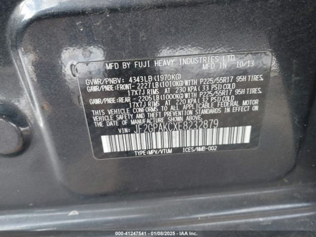 JF2GPAKCXE8232879 Subaru Xv Crosstrek 2.0i Limited