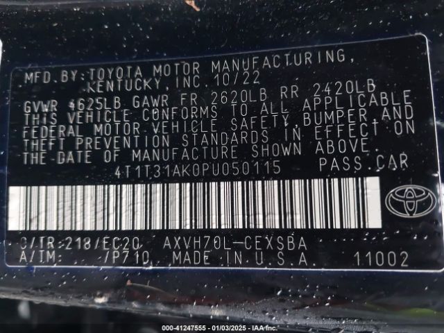 4T1T31AK0PU050115 Toyota Camry Se Nightshade Edition Hybrid