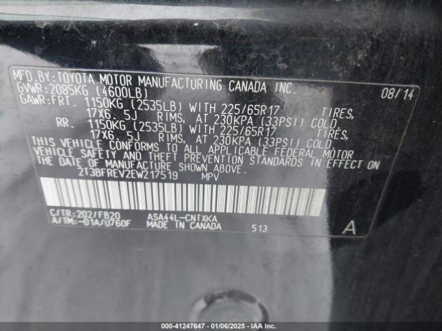 2T3BFREV2EW217519 Toyota RAV4 LE