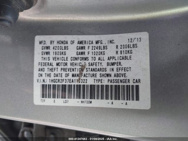 1HGCR2F37EA110322 Honda ACCORD LX