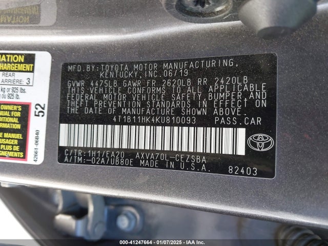 Toyota CAMRY SE 2019 4T1B11HK4KU810093 Image 9